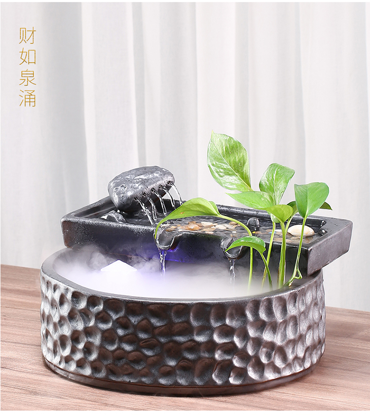 Creative ceramic circulating water furnishing articles of Chinese style atomized humidifying waterfall landscape decoration aquarium the opened a gift