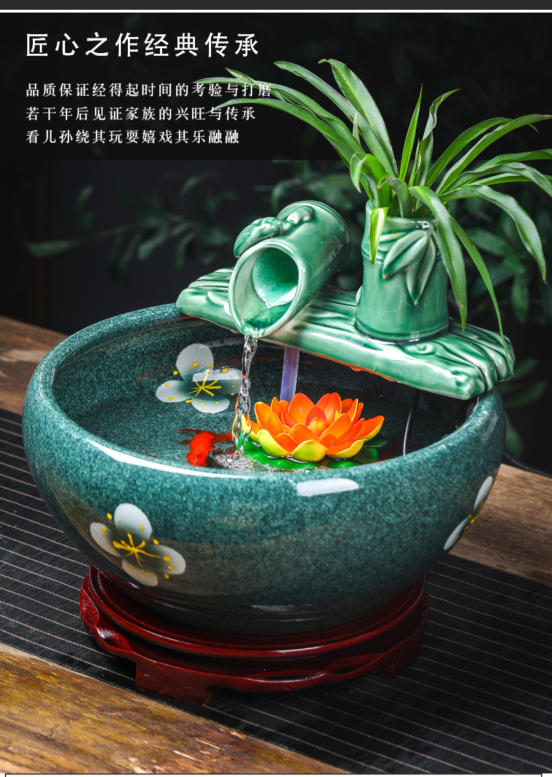 Ceramic tank sitting room small circulation water tank sleep desktop household turtle LianHe flowers cylinder goldfish bowl