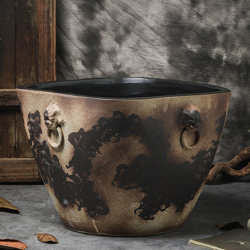 Ceramic aquarium square thick TaoYang aquarium fish tank sitting room balcony ground household archaize tank yard tank
