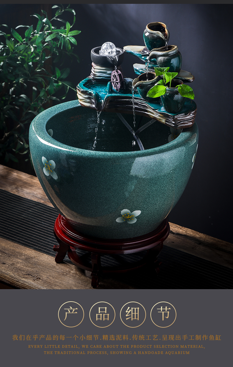 Ceramic tank sitting room ground loop water tank large furnishing articles balcony garden lotus fish bowl