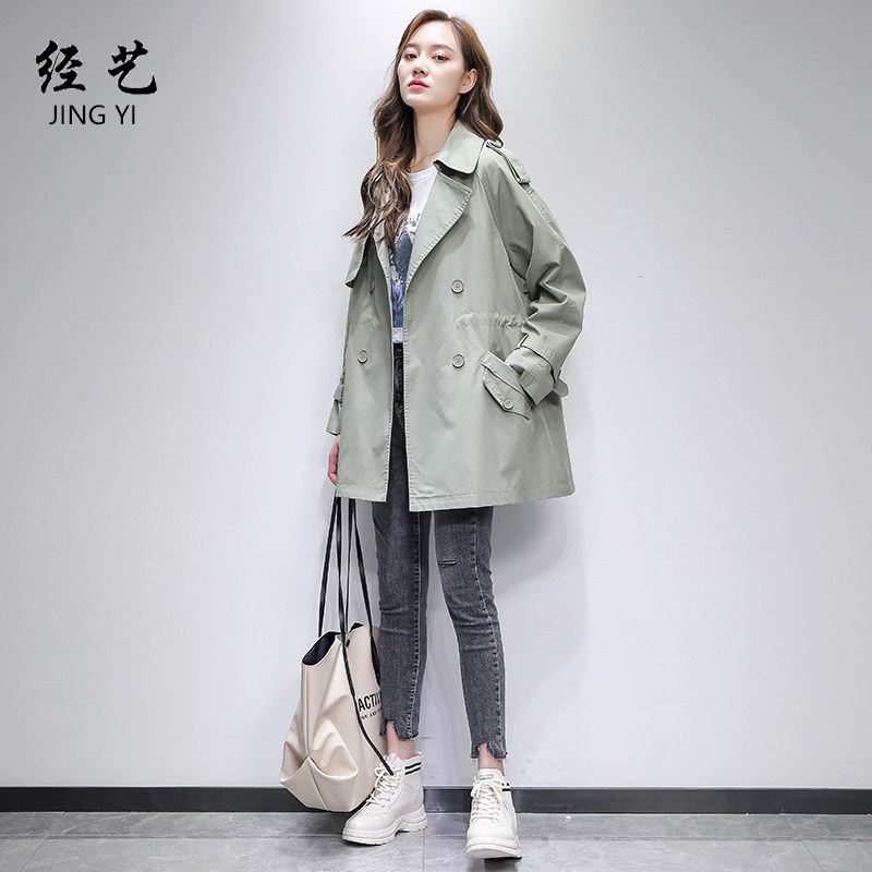 Small sub-windsurmounted female medium long version collection waist and autumn clothing 2022 new Korean version loose lady tooling short coat tide