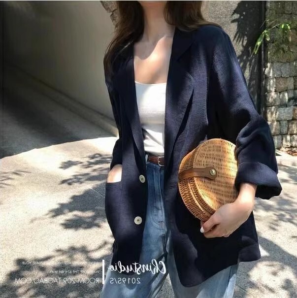 Plus-Size Women's 100kg Cotton-Linen Blazer, New Spring/Summer Thin Style, Slim Fit, Three-Quarter Sleeves, Large Size Linen Suit