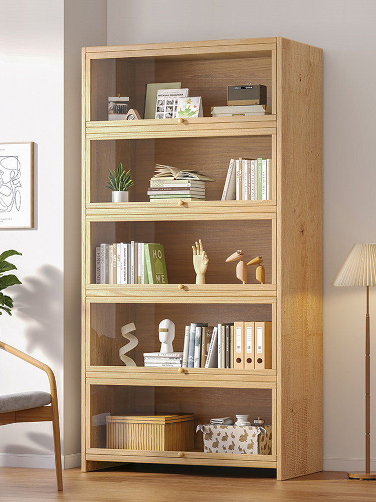 Home living room corner aisle corner aisle storage containing cabinet bookcase-Taobao with cabinet door dust-proof bookshelf solid wood floor