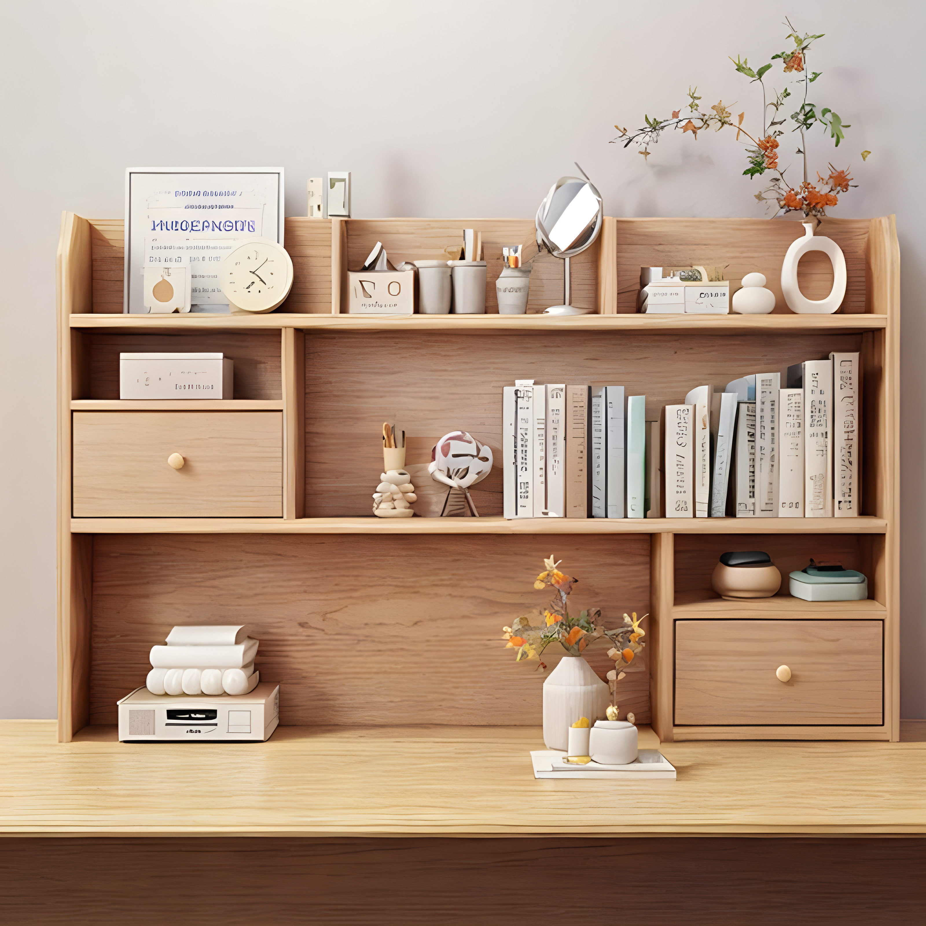 Solid Wood Table Shelf Desktop Simple Bookshelf Multilayer Student Desk Containing Storage Display Shelf Small Bookcase-Taobao