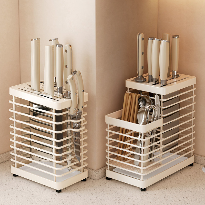 White 304 Stainless Steel Kitchen Knife Holder Kitchen Knife Shelve Home Table Wall-mounted Cutter Chopstick Cylinder Containing Shelf-Taobao