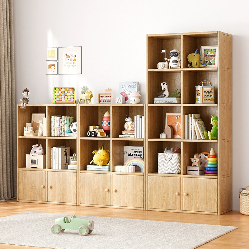 Full solid wood children's bookshelf floor shelve with cabinet door anti-dust living room leaning against wall multilayer home toy containing cabinet-Taobao
