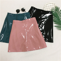Pink leather skirt A- line dress spring and autumn short design sense niche skinny skirt does not show cross Super fire 2020 New