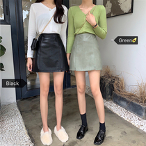 Large size small leather skirt womens 2021 new high waist autumn fat mm thin temperament a-line skirt skirt Western style fashion