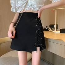 Large size Black irregular skirt design sense female niche skinny not across autumn fat mm skirt A- line dress