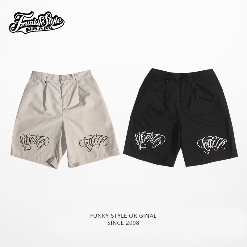 Funkystyle National Fashion Brand Original Hiphop Hip-Hop Bboy Chicano Embroidered Pure Cotton Cargo Shorts
