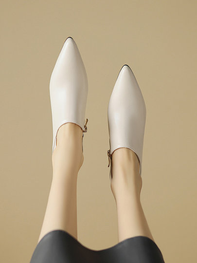 French ankle boots for women spring pointed toe nude high heels women's stiletto white deep mouth single shoes wrapped feet small short boots