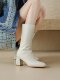 White genuine leather boots, mid-calf boots for women, autumn and winter, velvet, thickened lamb wool, warm, small, high-heeled shoes, short boots
