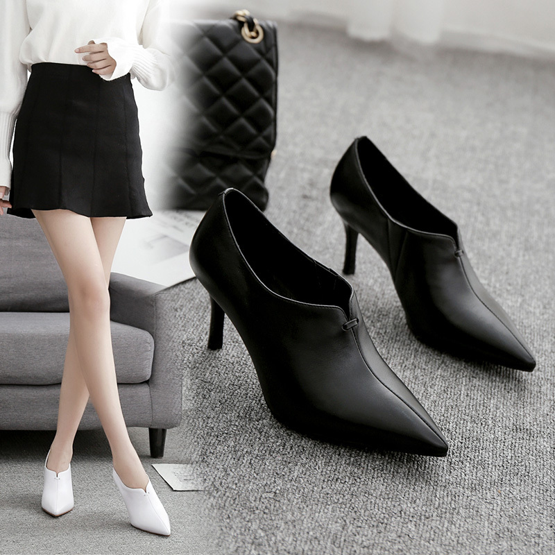 White Ankle Boots for Women, Spring and Autumn 2024 New Style, Korean Version, Versatile Pointed-Toe High-Heeled Shoes, Women's Ankle Boots