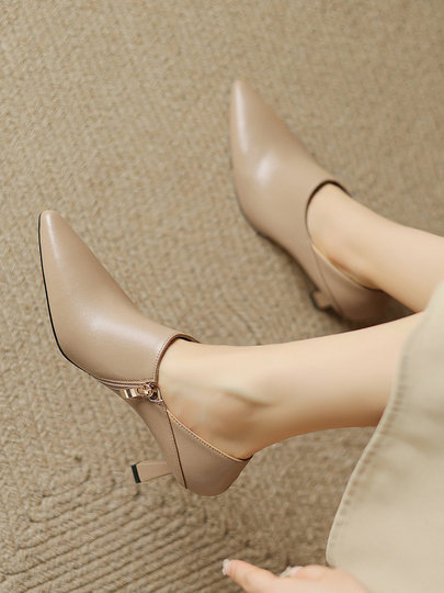 French ankle boots for women spring pointed toe nude high heels women's stiletto white deep mouth single shoes wrapped feet small short boots