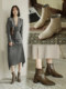 Brown short boots for women, spring and autumn single boots, popular high-heeled Martin boots, soft leather, white retro square toe thick heels, slim boots