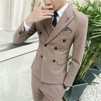 2018 mới màu rắn phù hợp với bộ đồ đôi phù hợp với nam phiên bản Hàn Quốc của bộ đồ mỏng ba mảnh kiểu tóc bộ vest nam trẻ trung