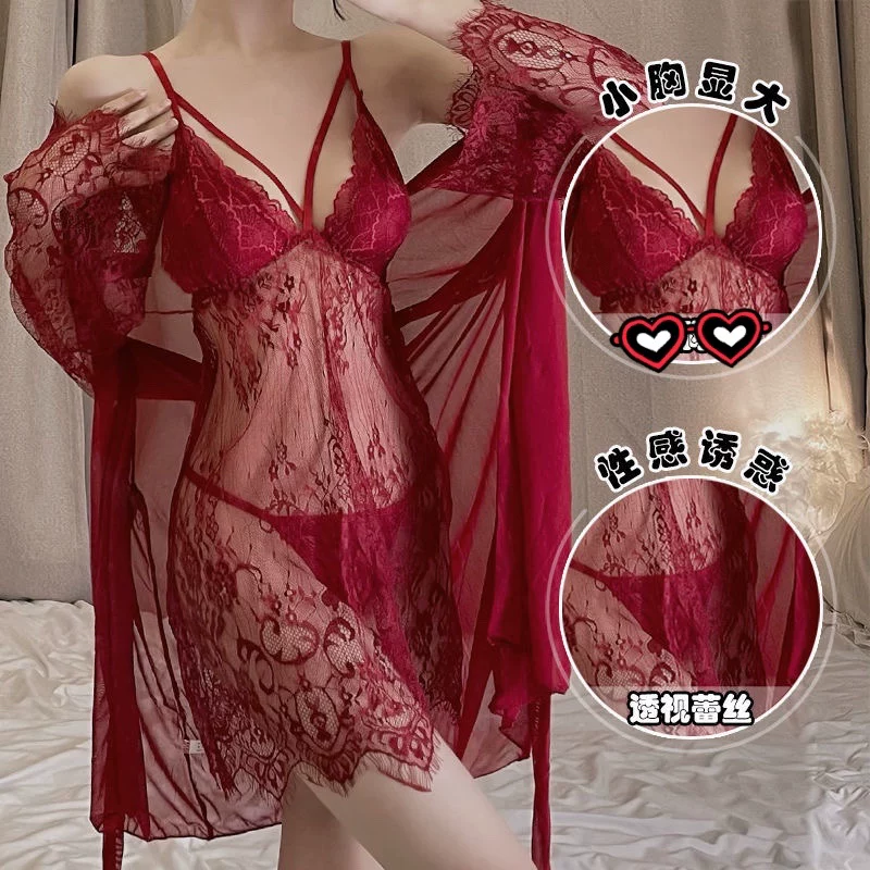 Комплект: кружевной сексуальный пижамный костюм, летняя юбка, плюс size, 3 предмета, европейский стиль, утягивающий эффект