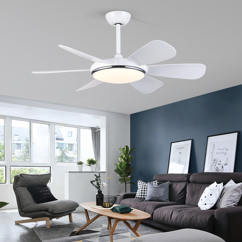 Nordic minimalist big wind living room ceiling fan lamp dining room bedroom ceiling fan lamp six-leaf mute remote control with fan chandelier