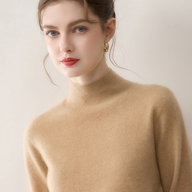 First-Line Ready-To-Wear 100% Pure Cashmere Sweater for Women, Half-Turtleneck Pullover, Solid Color Sweater, Seamless Warm Cashmere Base Layer