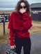 Heavy-duty bright silk design with shawl and stylish red sweater for women in autumn and winter, loose and lazy knitted sweater