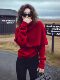 Heavy-duty bright silk design with shawl and stylish red sweater for women in autumn and winter, loose and lazy knitted sweater