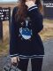 High-end casual soft and waxy dark blue cute cartoon sweater for women in autumn and winter fashionable style loose lazy sweater