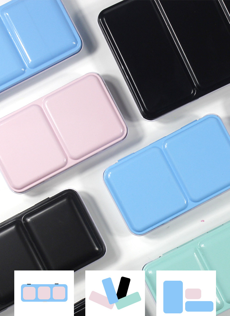 固體水彩顏料盒水彩空盒便攜重搪瓷水彩盒分裝鐵盒24色彩色空鐵盒36色鐵盒48色水彩顏料固體收納盒黑色空鐵盒