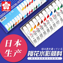 Genuine cherry blossom color pigment 24-color EMW-18 15 12-color blue box semi-transparent water color paint suit