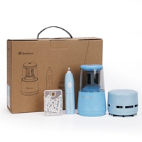 Синий комплект, точилка, хайлайтер, ластик, маленький пылесос