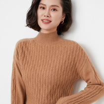 2021 autumn and winter New cashmere sweater women half tall collar pullover sweater solid color long sleeve loose base shirt