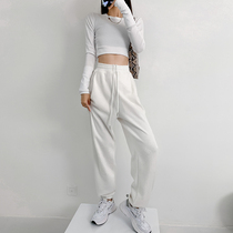 White sports pants womens loose bunch feet spring and autumn thin model 2021 New wide leg straight casual pants ins tide