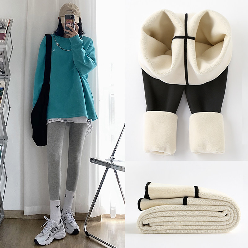 Grey inner pants women wear 2021 new style plus velvet padded tight slim warm cotton pants cotton sanitary pants