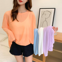 Summer 2021 new sunscreen blouse women loose back split thin long sleeve Ice Silk Joker pullover tide