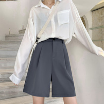 Five-point suit shorts Women summer casual loose thin high waist a-shaped hanging feeling thin wide legs straight Hong Kong flavor middle pants