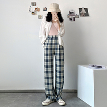 Black and white lattice pants children summer thin high waist loose straight 2021 New Net red casual hanging wide leg pants