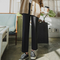  Suit pants womens straight loose wide legs high waist hanging spring and autumn black thin all-match student nine-point casual pants