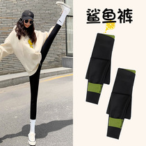 Sharkskin leggings women wear tight autumn and winter plus velvet thickening Barbie pressure thin legs yoga black pants