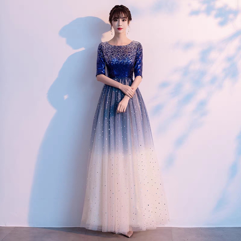 Choir Performance Clothing for Women, Adult Choir Long Dress, Banquet Host Elegant Slimming Evening Dress