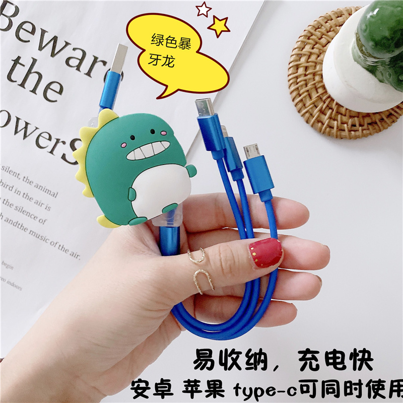 Suitable for cartoon one drag triple data line three-in-one type-c telescopic storage tpec Android iphone apple oppo Huawei vigo Xiaomi tpc red rice type