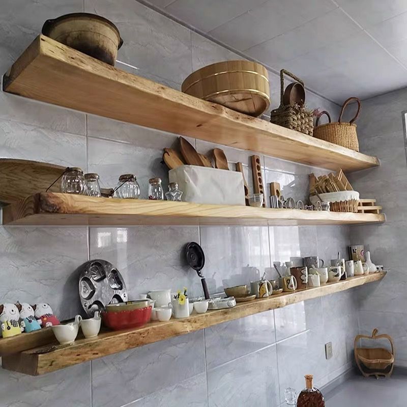 Nordic Style Natural Wood Shelf with Natural Edges, Solid Wood Wall-Mounted Storage Rack, Simple Home Washstand, Tv Cabinet