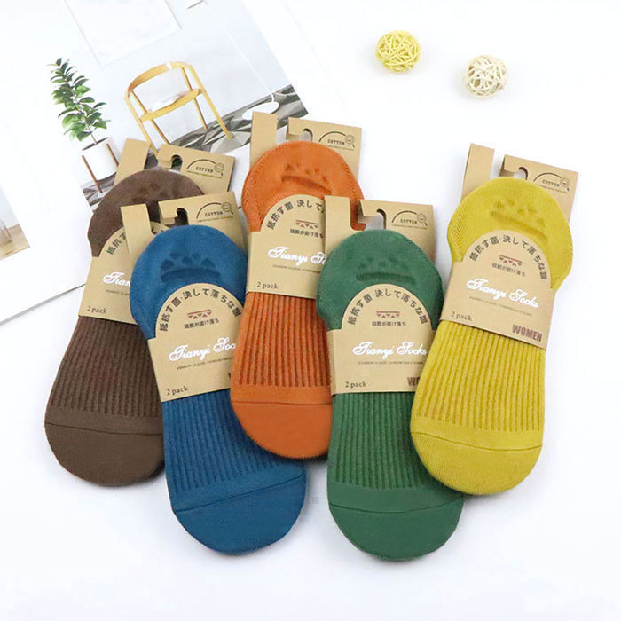 5 Pairs of Women's Pure Cotton Short Socks, Low-Cut Silicone Non-Slip Invisible Low-Rise Boat Socks, All-Cotton Deodorant and Sweat-Absorbent Socks for Women