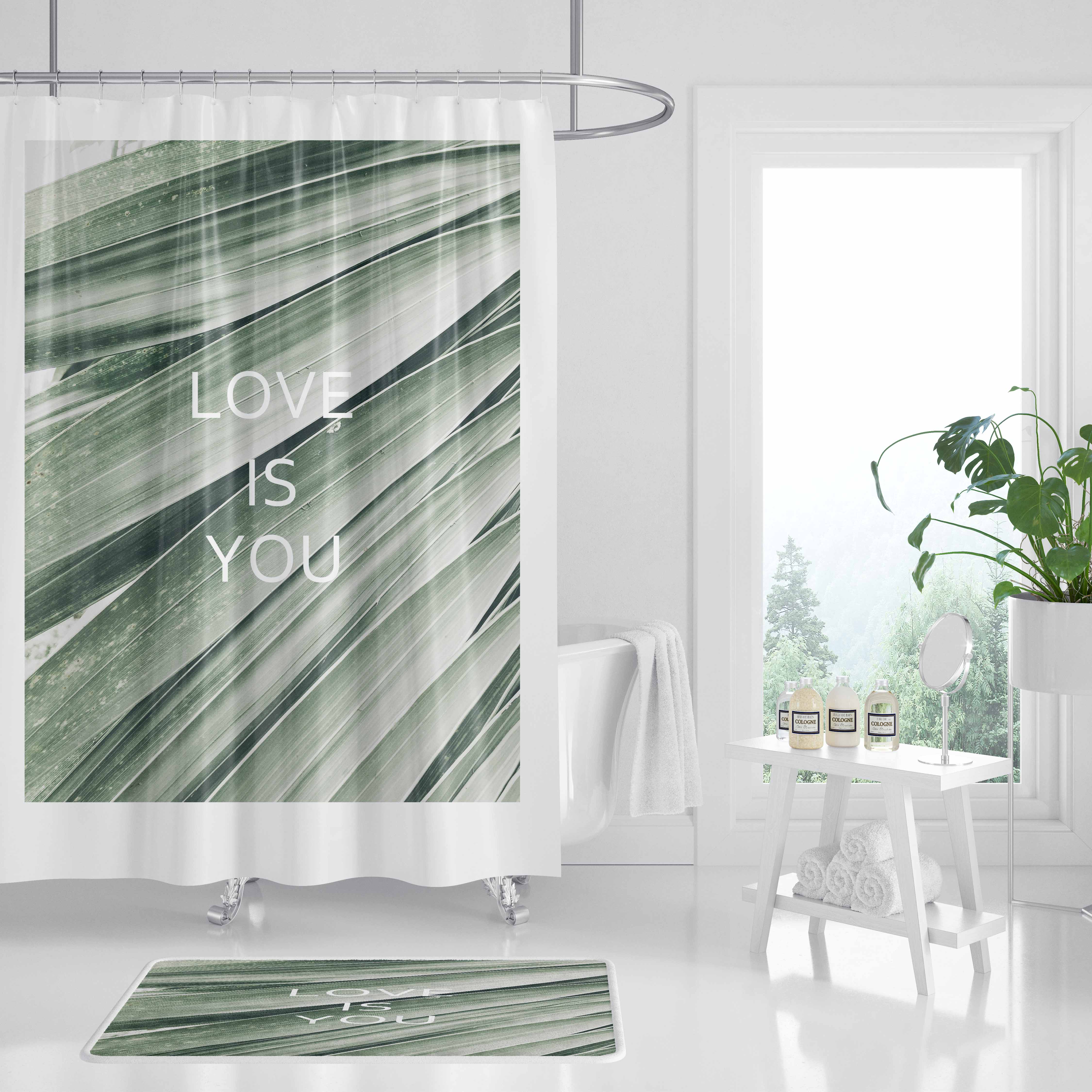 Nordic Japanese-style ins IKEA shower curtain simple powder room bathroom set punch-free waterproof dormitory bath custom