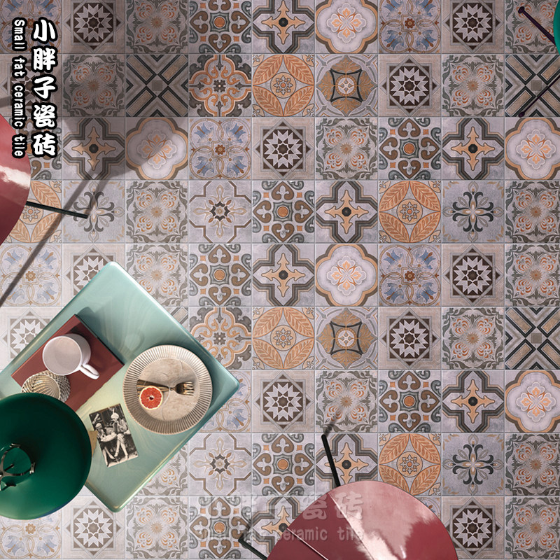 Spanish Retro Grey Cement Flowers Brick 200mm Art Kitchen Makeup Room Tile Living Room Floor Tiles Background Wall