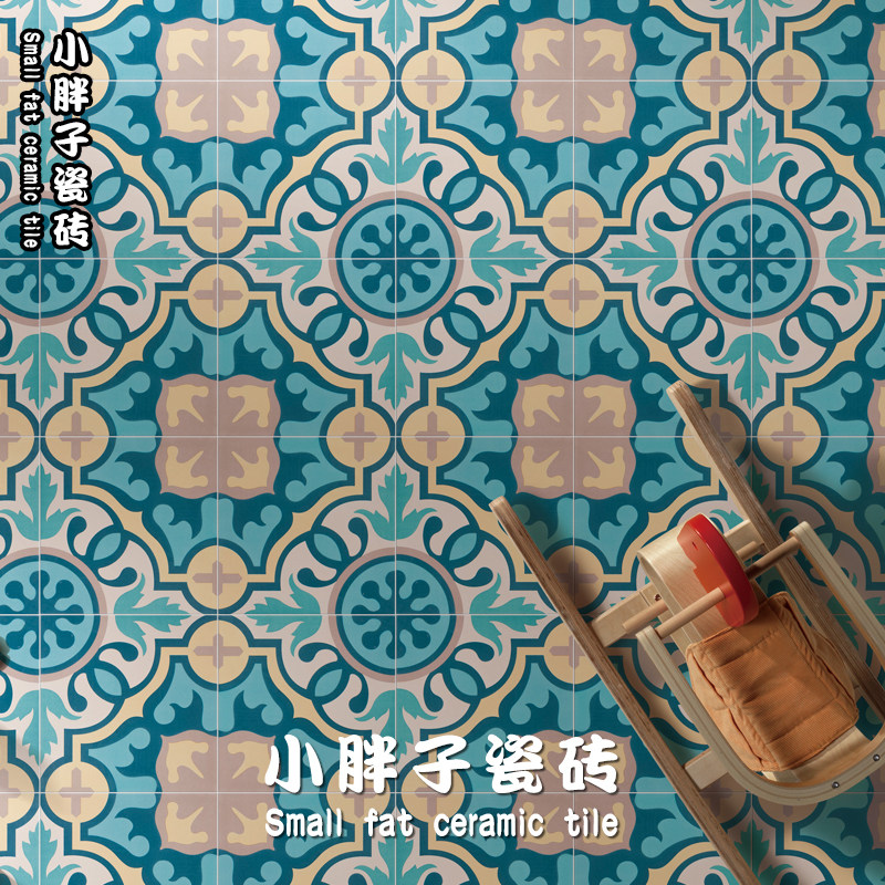 Nordic Fresh Blue Individuality Flower Brick Dining Hall Bathroom Non-slip Floor Tiles 250X250 Garden Balcony Abrasion Resistant Flowers