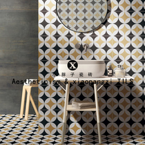 Nordic little frescoed toilet retro floral brick balcony yellow floral sheet restaurant folk background wall brick non-slip floor tiles