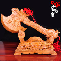 Peach wood axe ornaments moving Jian dragon head axe Dragon Phoenix axe wood carving ornaments wedding sitting Fu home accessories