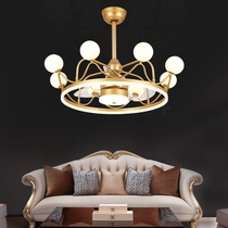 Variable frequency fan lamp Light luxury living room Crystal fan chandelier Simple modern dining room Bedroom household Nordic ceiling fan lamp