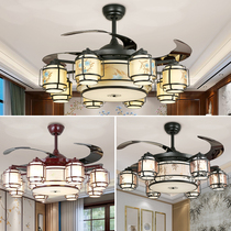 New Chinese fan chandelier Invisible with fan lamp Household antique living room ceiling fan lamp variable frequency restaurant bedroom lamp