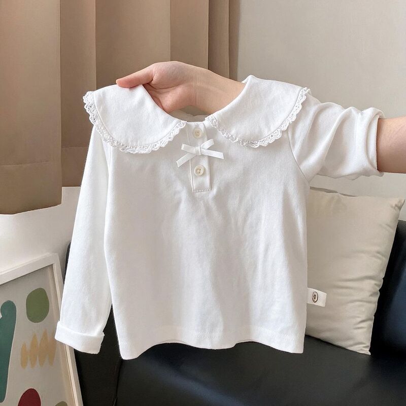 Autumn New 2026 Girls' Lace-Trimmed Hem Soft Top Children's Base Shirt Sweet and Stylish Long-Sleeve T-Shirt
