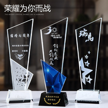 Crystal trophy custom made creative color printed brushed pentagon star blade medal custom annual meeting employee souvenir